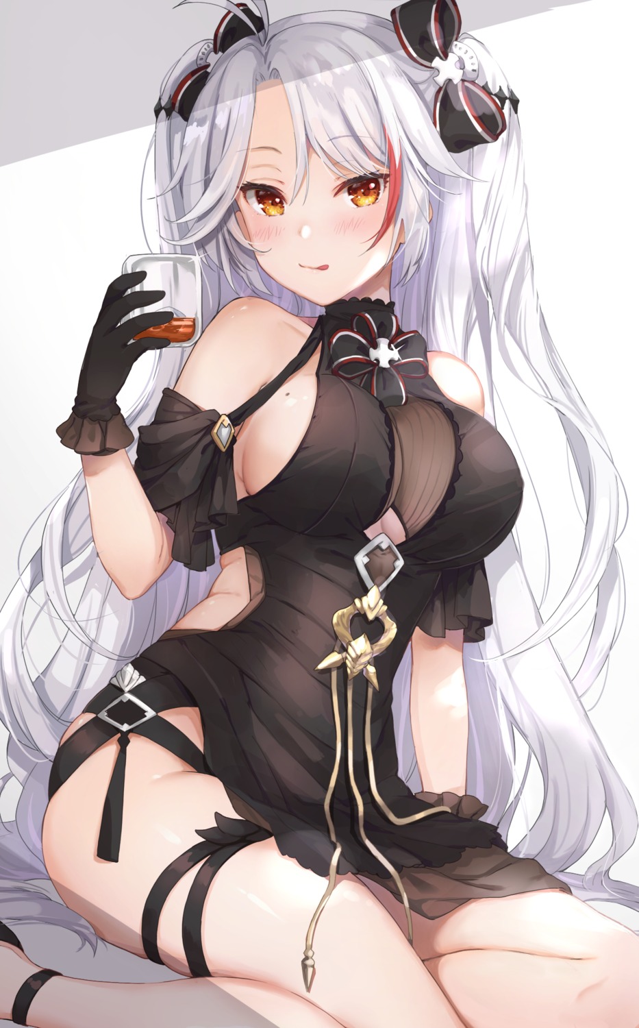 azur_lane dress garter kon_(k0n16) no_bra prinz_eugen_(azur_lane) see_through