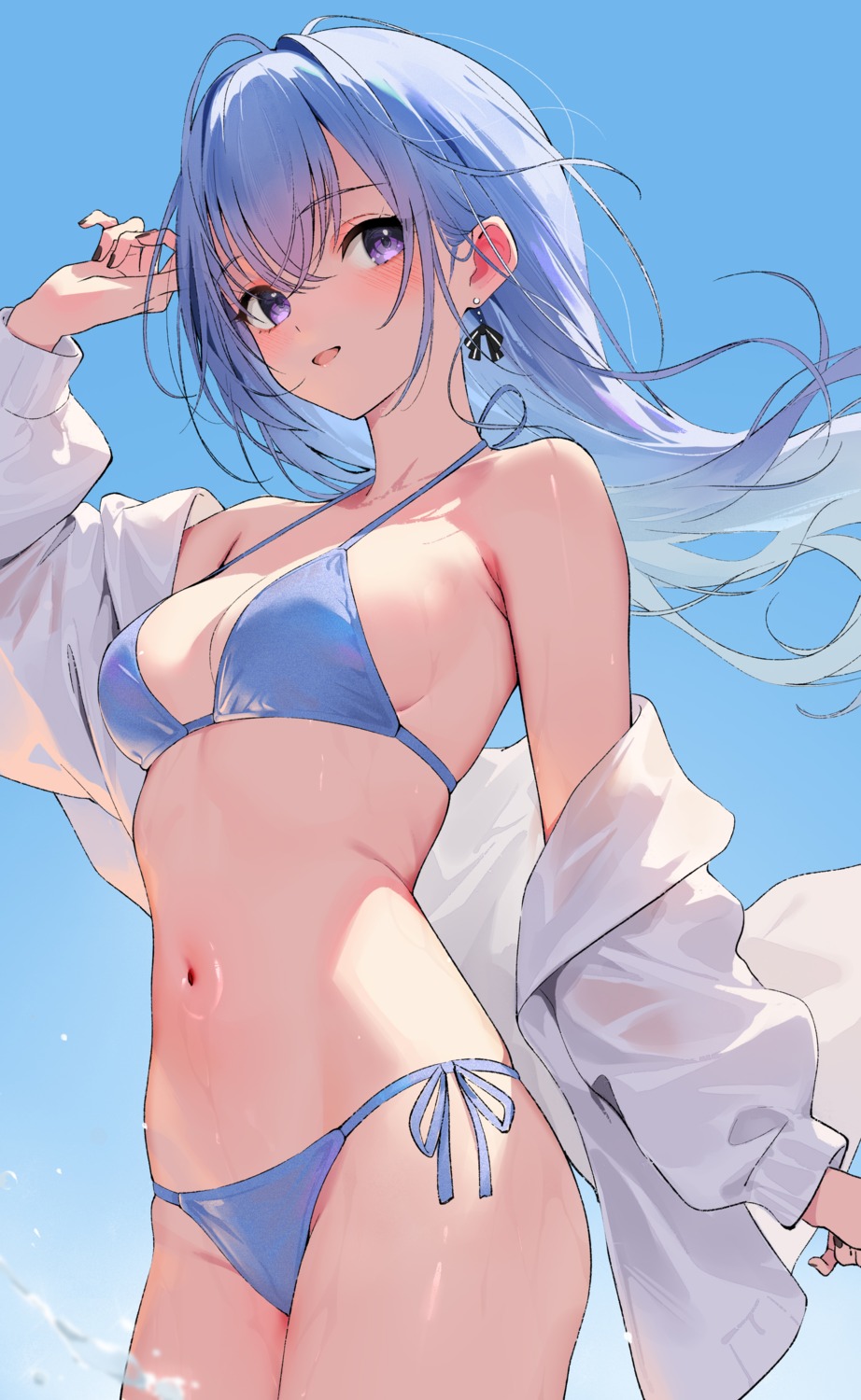 bikini gin00 open_shirt see_through suzuki_hana swimsuits the_idolm@ster the_idolm@ster_shiny_colors wet