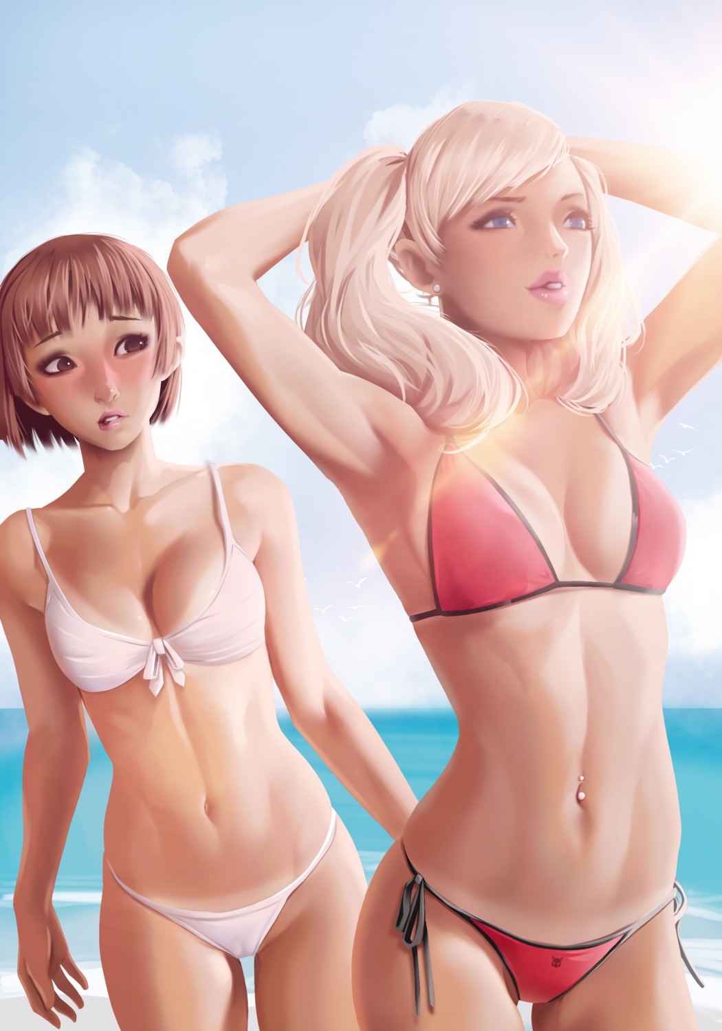 bikini cameltoe cleavage niijima_makoto persona_5 swimsuits takamaki_anne tan_lines thatpersonaguy