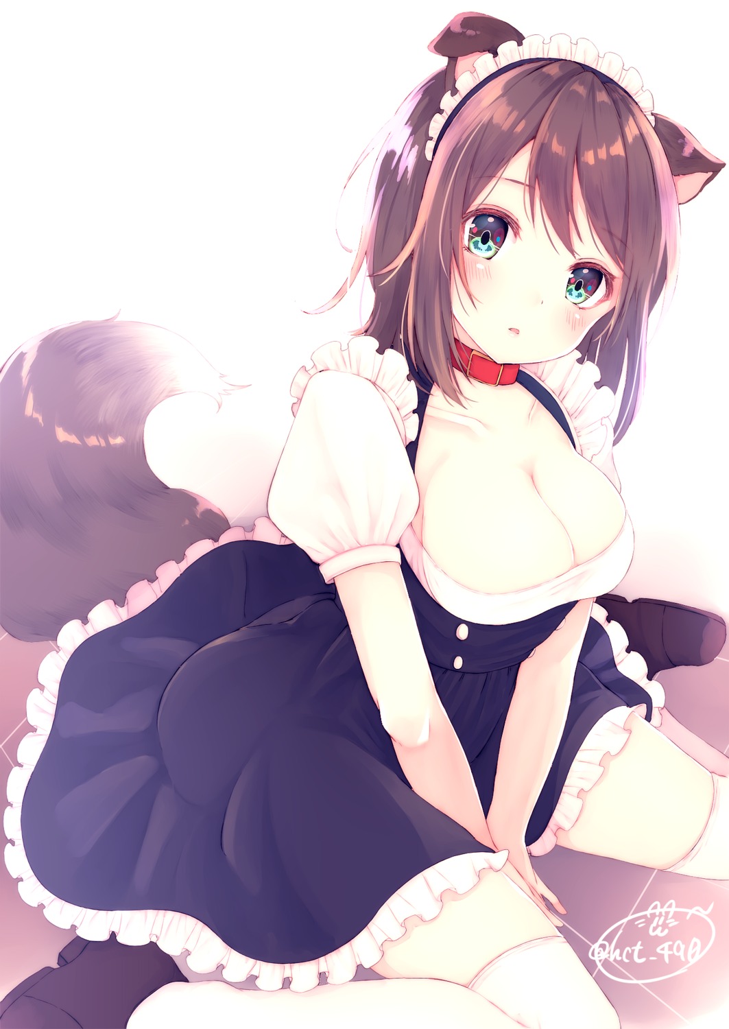 animal_ears chita_(ketchup) cleavage inumimi maid tail thighhighs