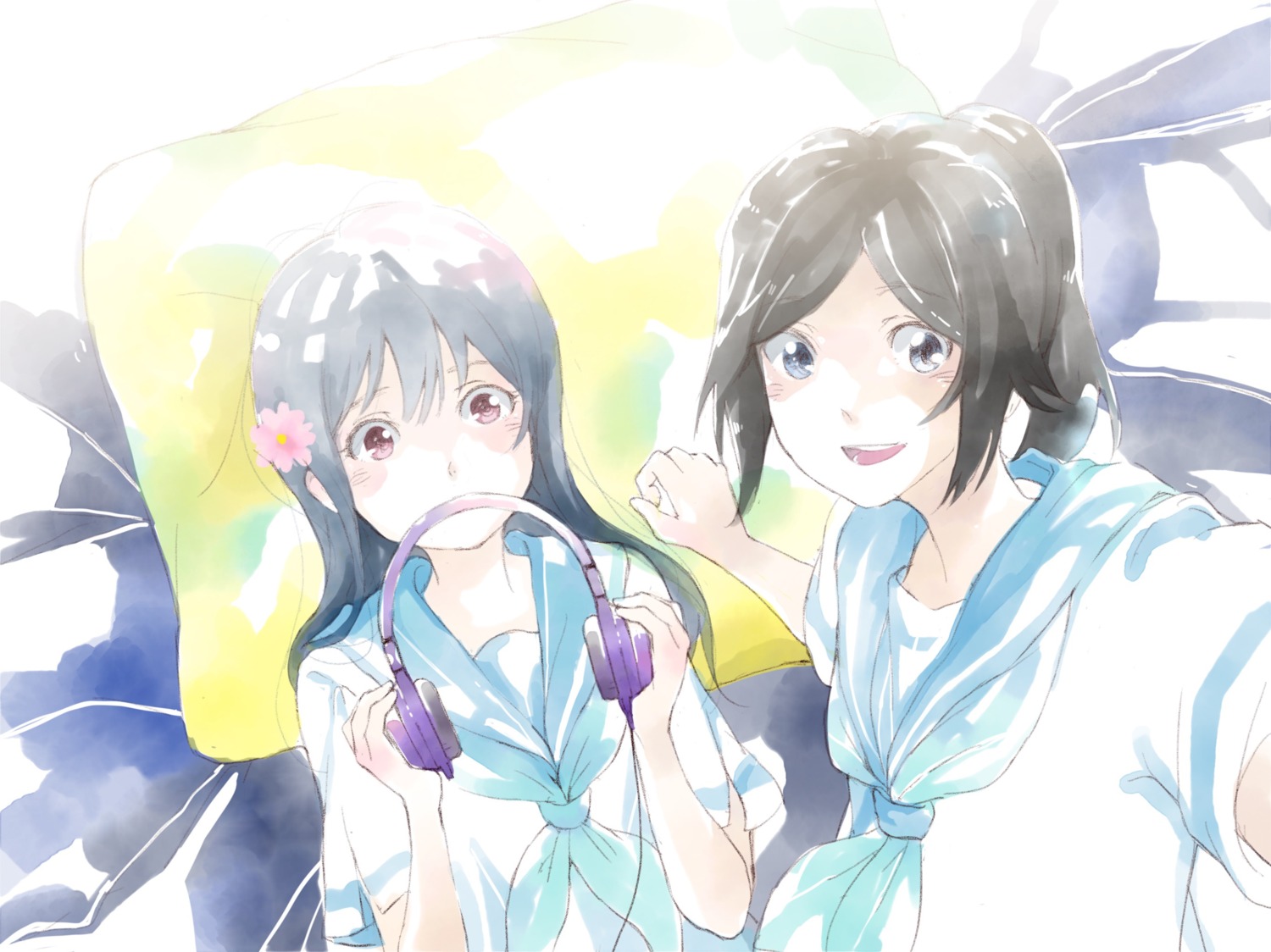 10kanaga headphones hibike!_euphonium kasaki_nozomi liz_to_aoi_tori seifuku sketch yoroizuka_mizore