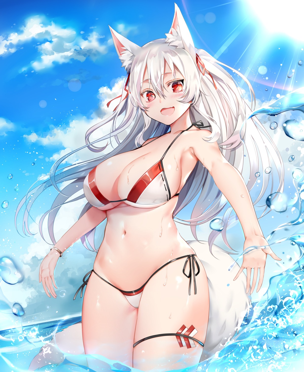 animal_ears bikini garter karin_(yashiro_sousaku) kitsune swimsuits tail tlla wet