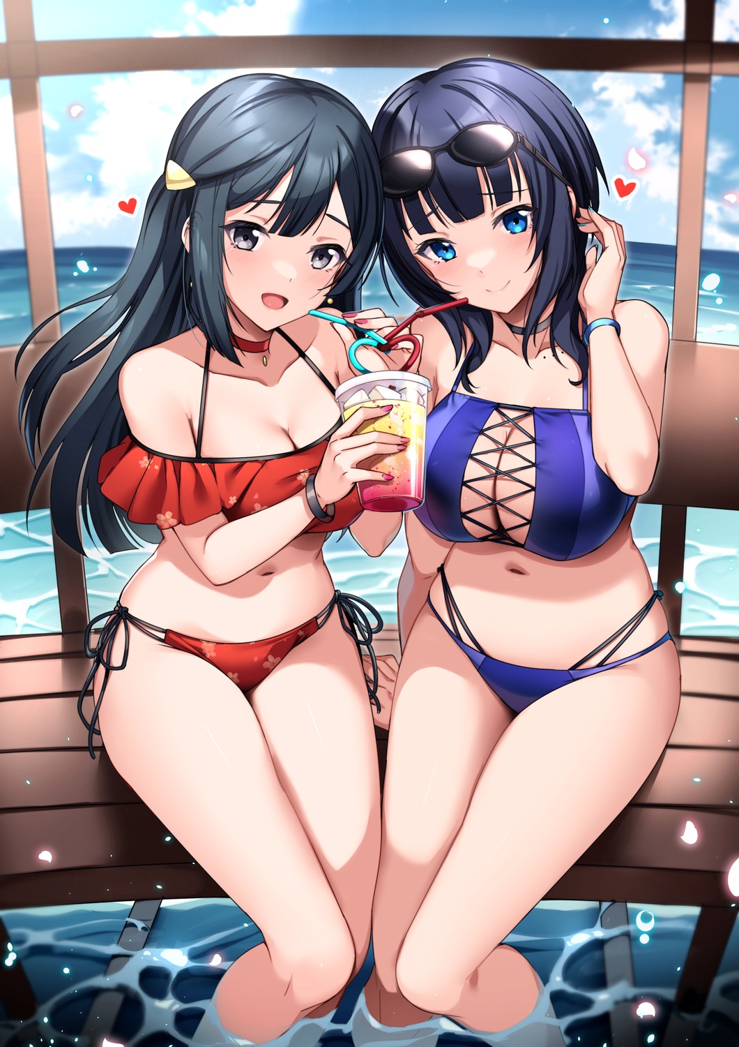 asaka_karin bikini cleavage love_live!_nijigasaki_high_school_idol_club megane rumo swimsuits wet yuri yuuki_setsuna