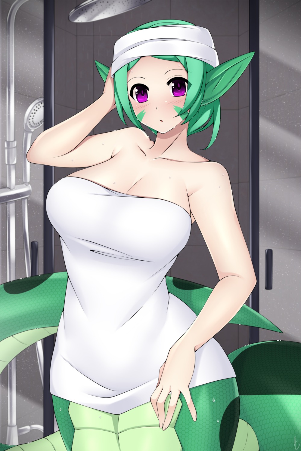 lindaroze monster_girl pointy_ears tail towel wet