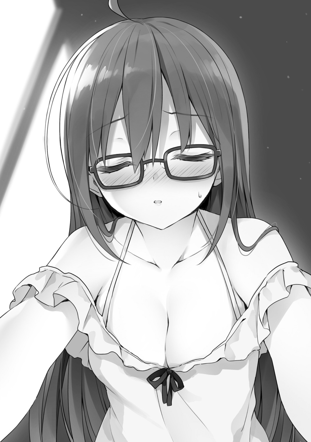 cleavage lingerie megane miyamoto_sakura miyamoto_sakura_ga_kawaii_dake_no_shousetsu. monochrome rurudo