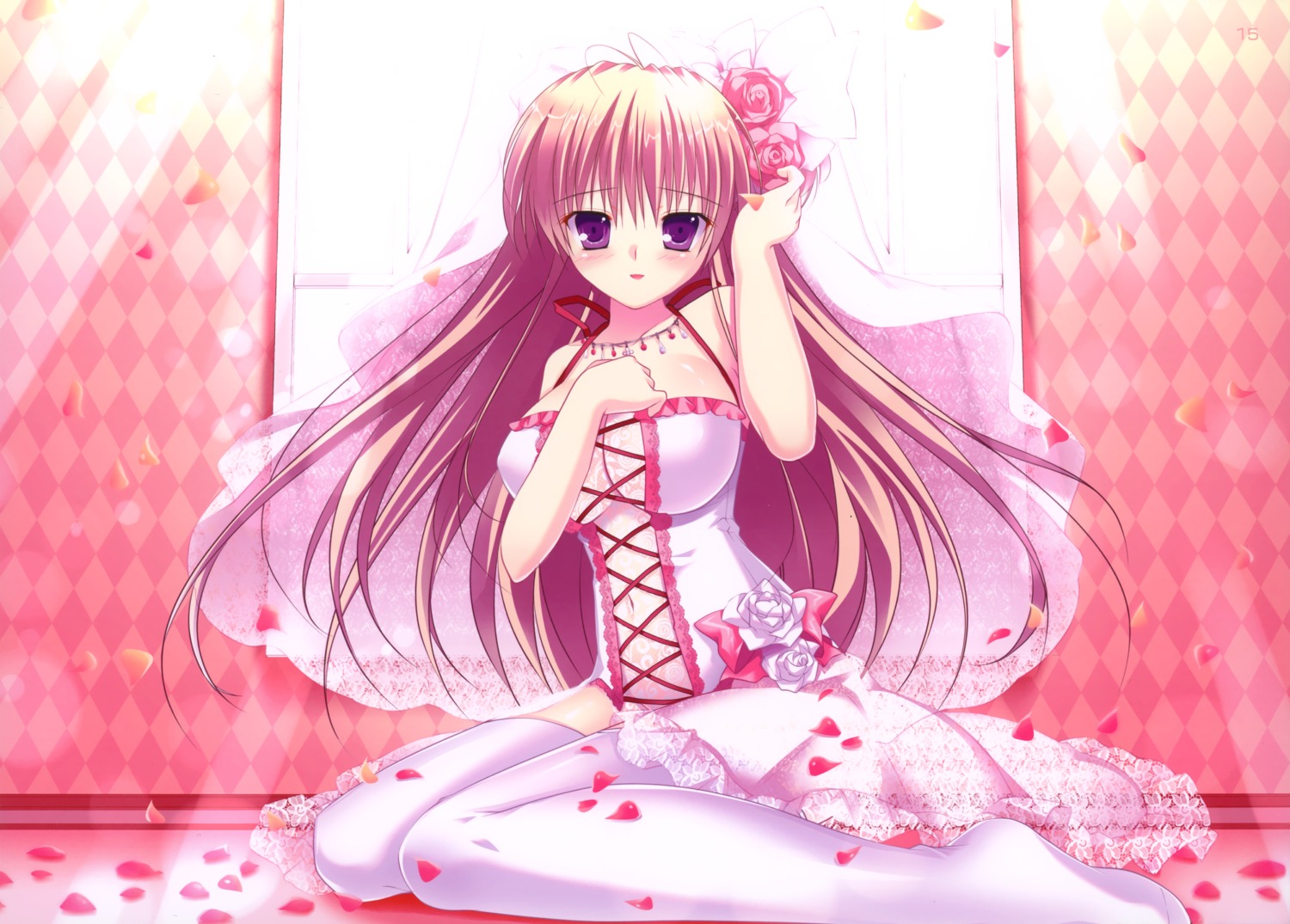 cleavage dress mikeou nopan pink_chuchu see_through thighhighs wedding_dress