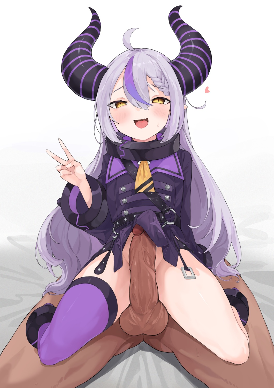 hololive horns la+_darknesss loli mac_(pixiv31869137) nopan penis pointy_ears skirt_lift thighhighs uncensored