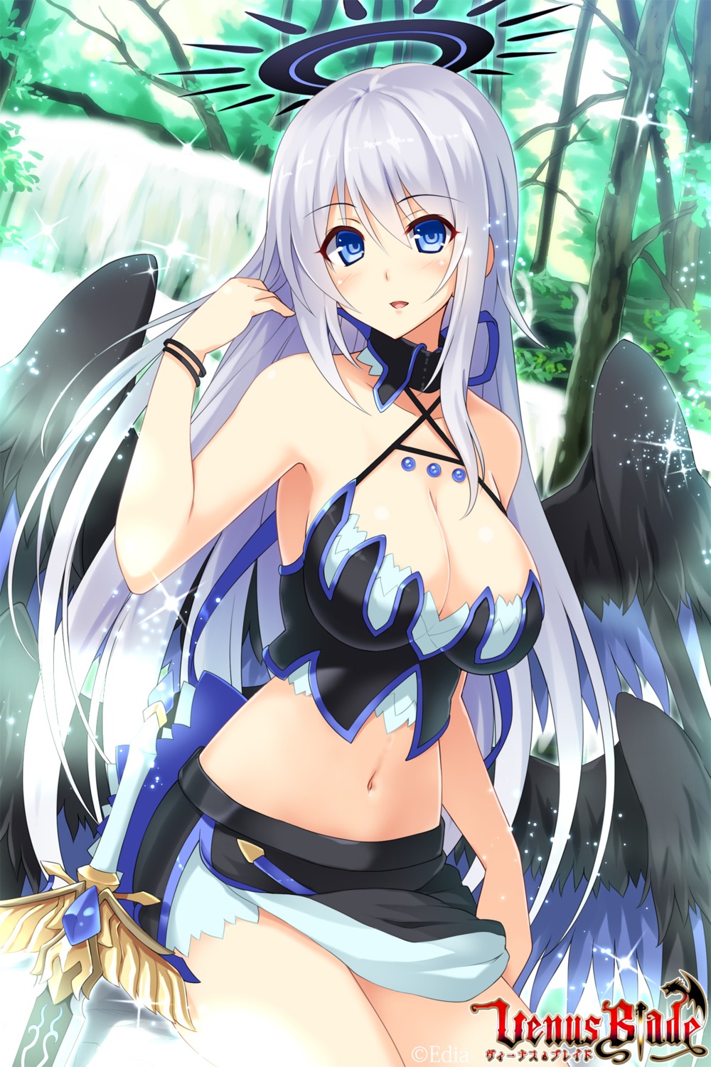 cleavage hisen_kaede no_bra sword venus_blade wings