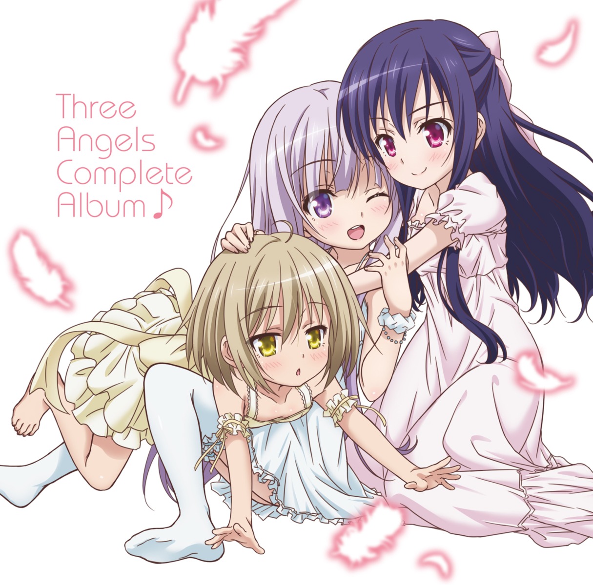 cleavage disc_cover dress feet goto_jun kaneshiro_sora momijidani_nozomi tenshi_no_three_piece! thighhighs