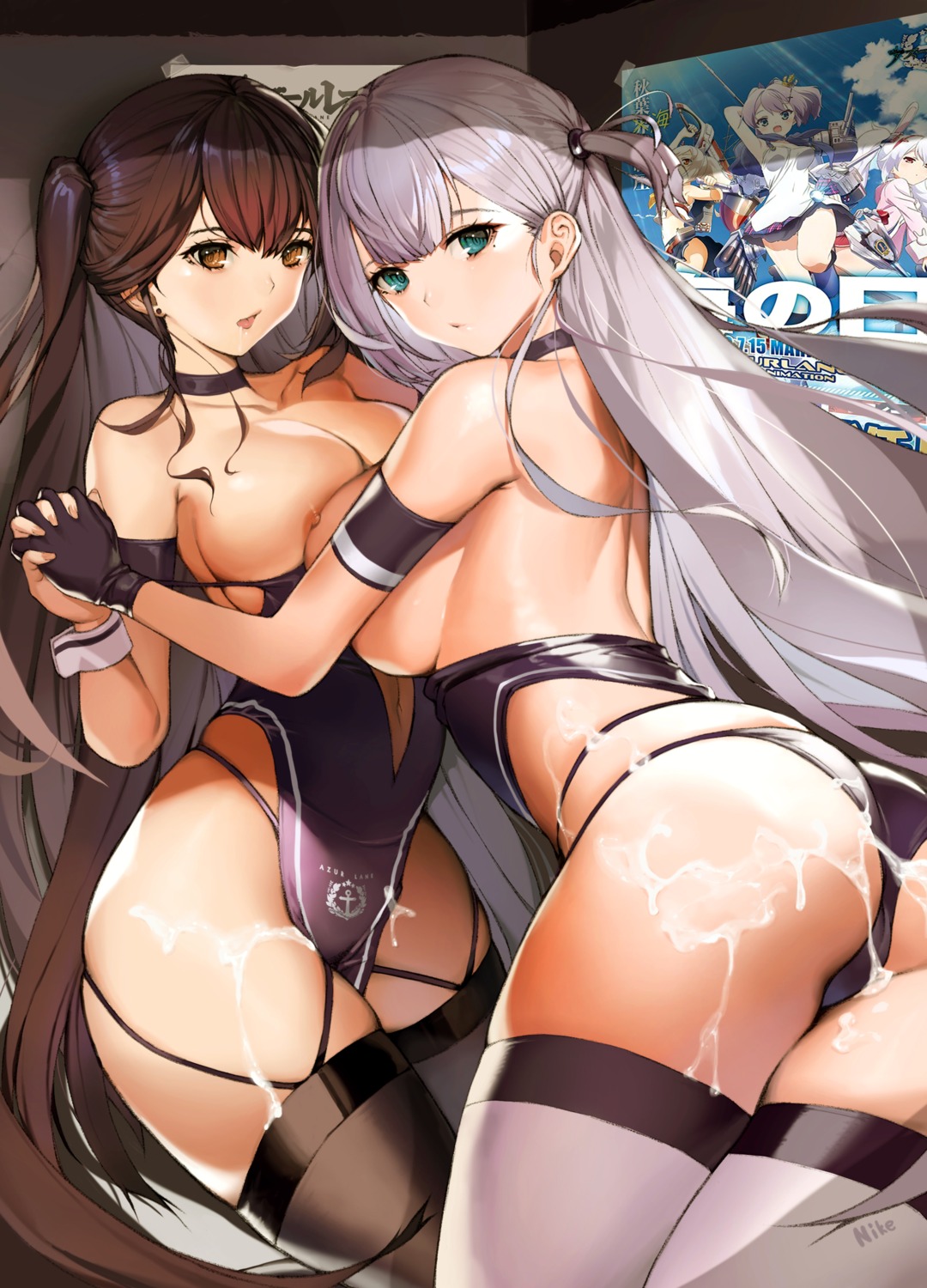 ass azur_lane breasts cameltoe cum nike_(nike1060) nipples no_bra pantsu shoukaku_(azur_lane) stockings symmetrical_docking thighhighs yuri zuikaku_(azur_lane)