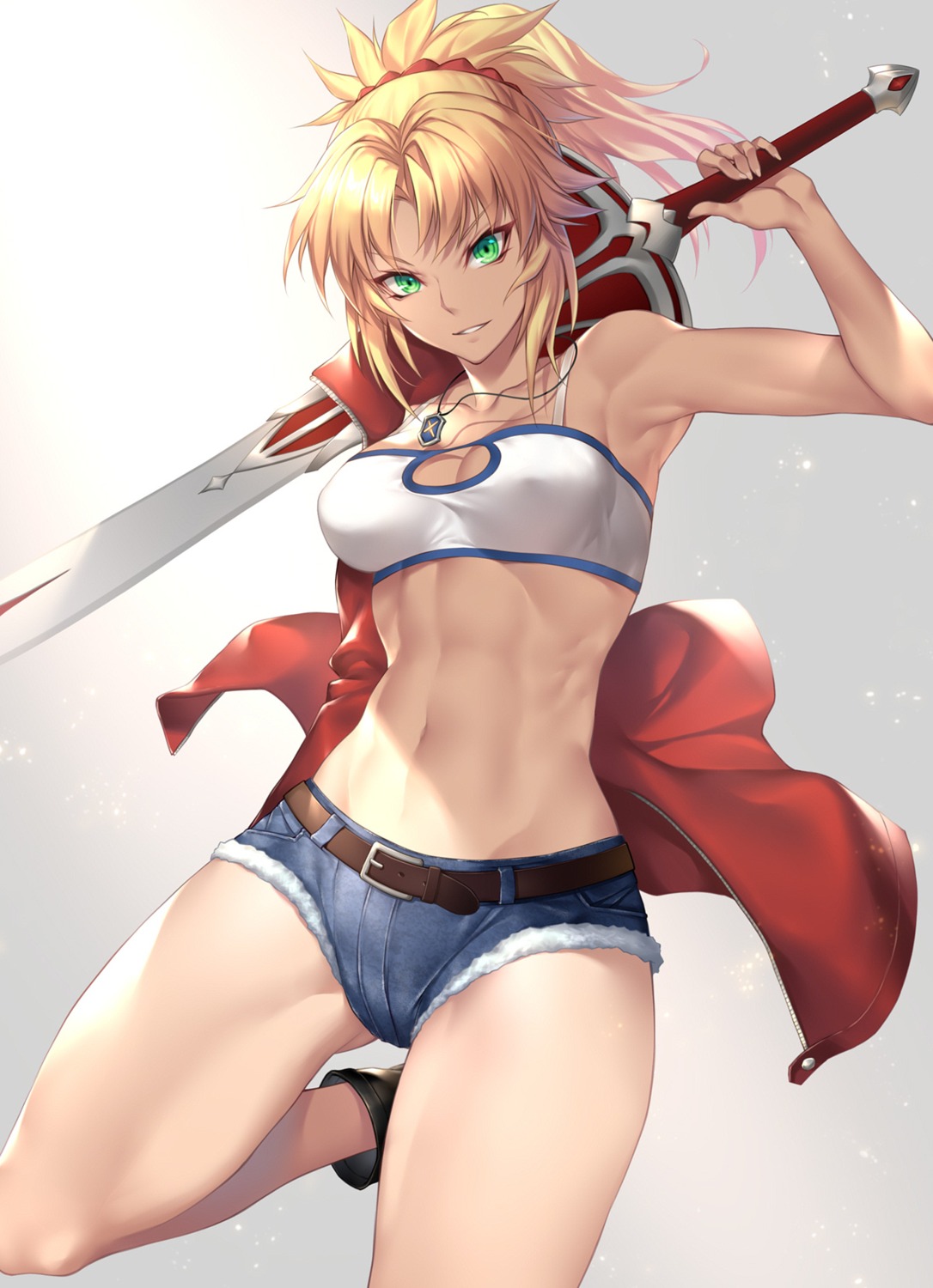 artist_revision bra cleavage erect_nipples fate/apocrypha fate/grand_order fate/stay_night mordred_(fate) nasaniliu sword