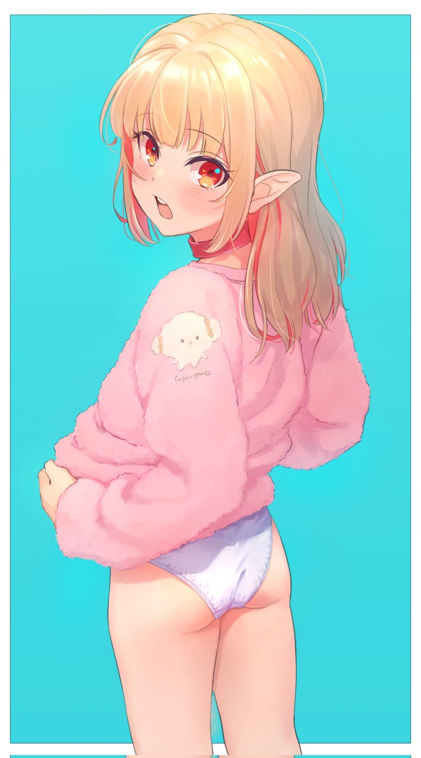 ass loli makaino_ririmu nijisanji nijisanji_gamers pantsu pointy_ears sabamen sweater