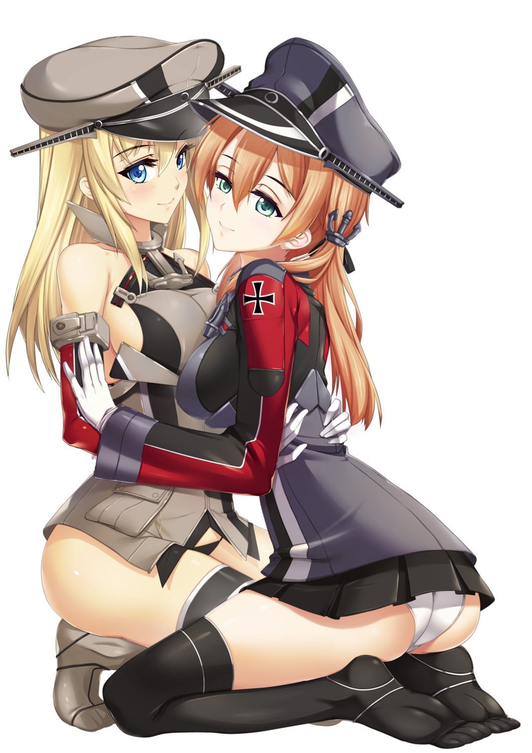 ass bismarck_(kancolle) kantai_collection merufena no_bra pantsu prinz_eugen_(kancolle) thighhighs