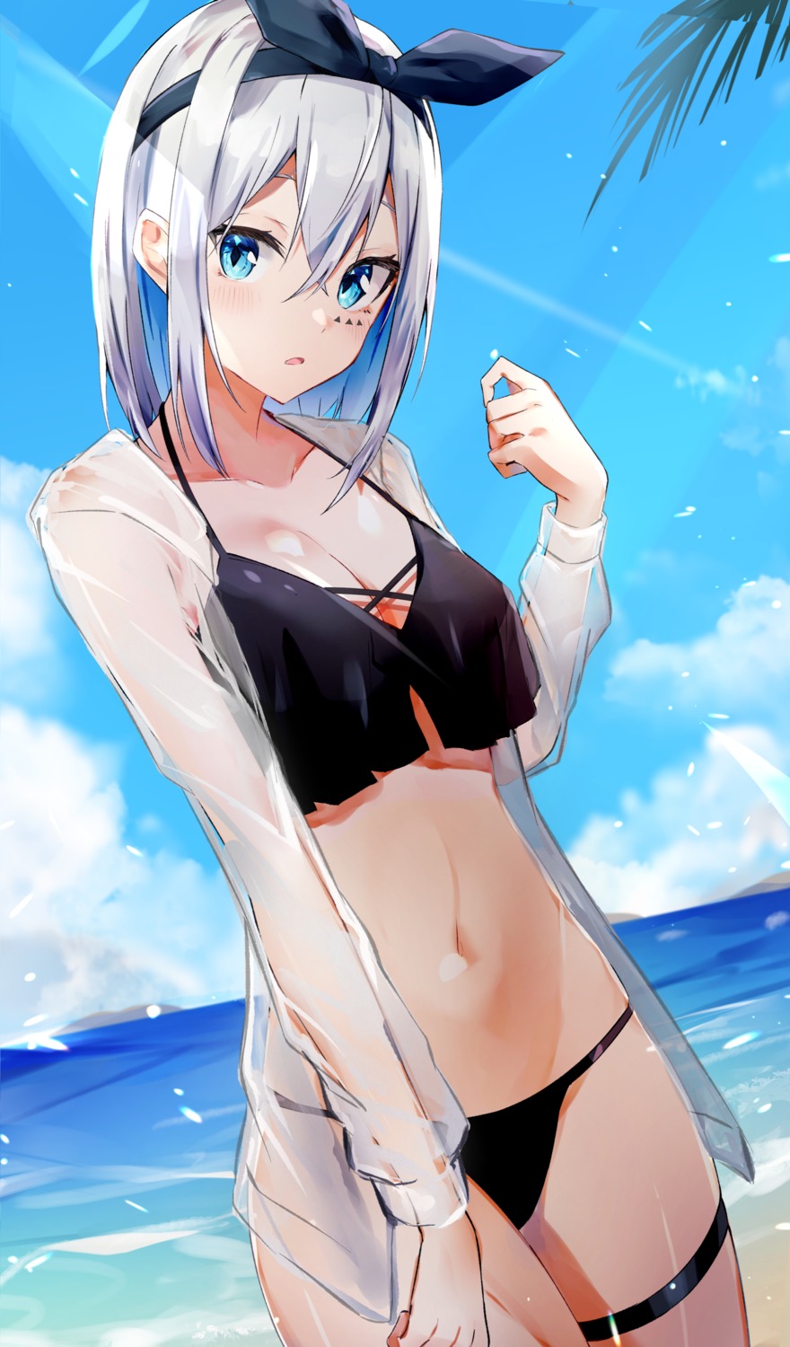 bikini garter nanashinayuzu_mochi open_shirt see_through swimsuits