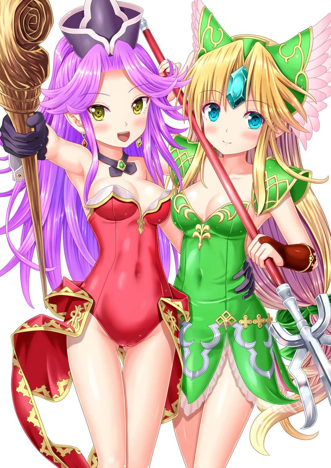 angela_(trials_of_mana) armor cameltoe dress leotard no_bra riesz see_through trials_of_mana weapon yamakamu