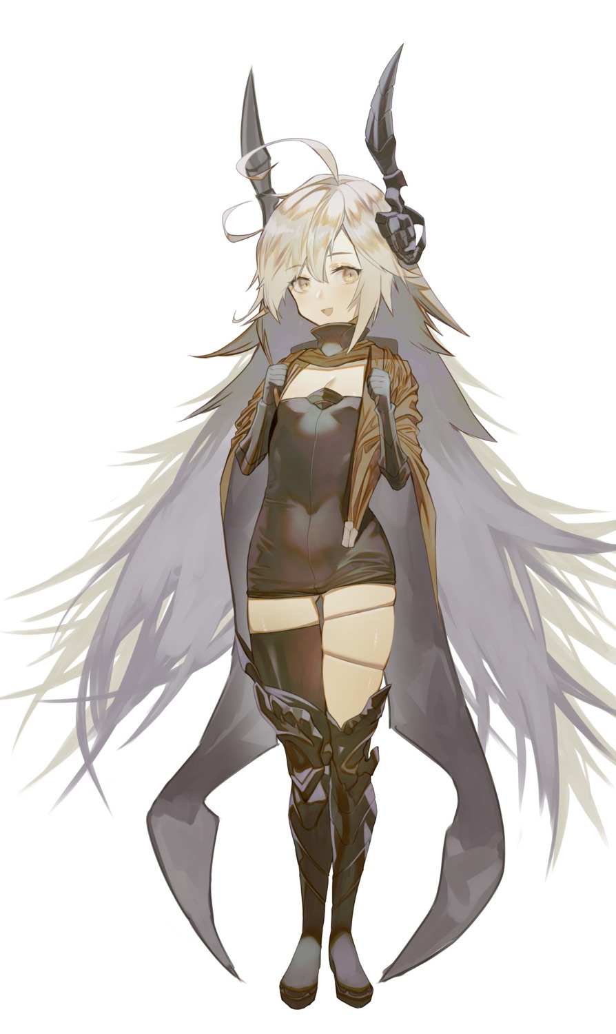 armor cleavage dress faucre_the_evil_overlord gyudong123 horns last_origin thighhighs