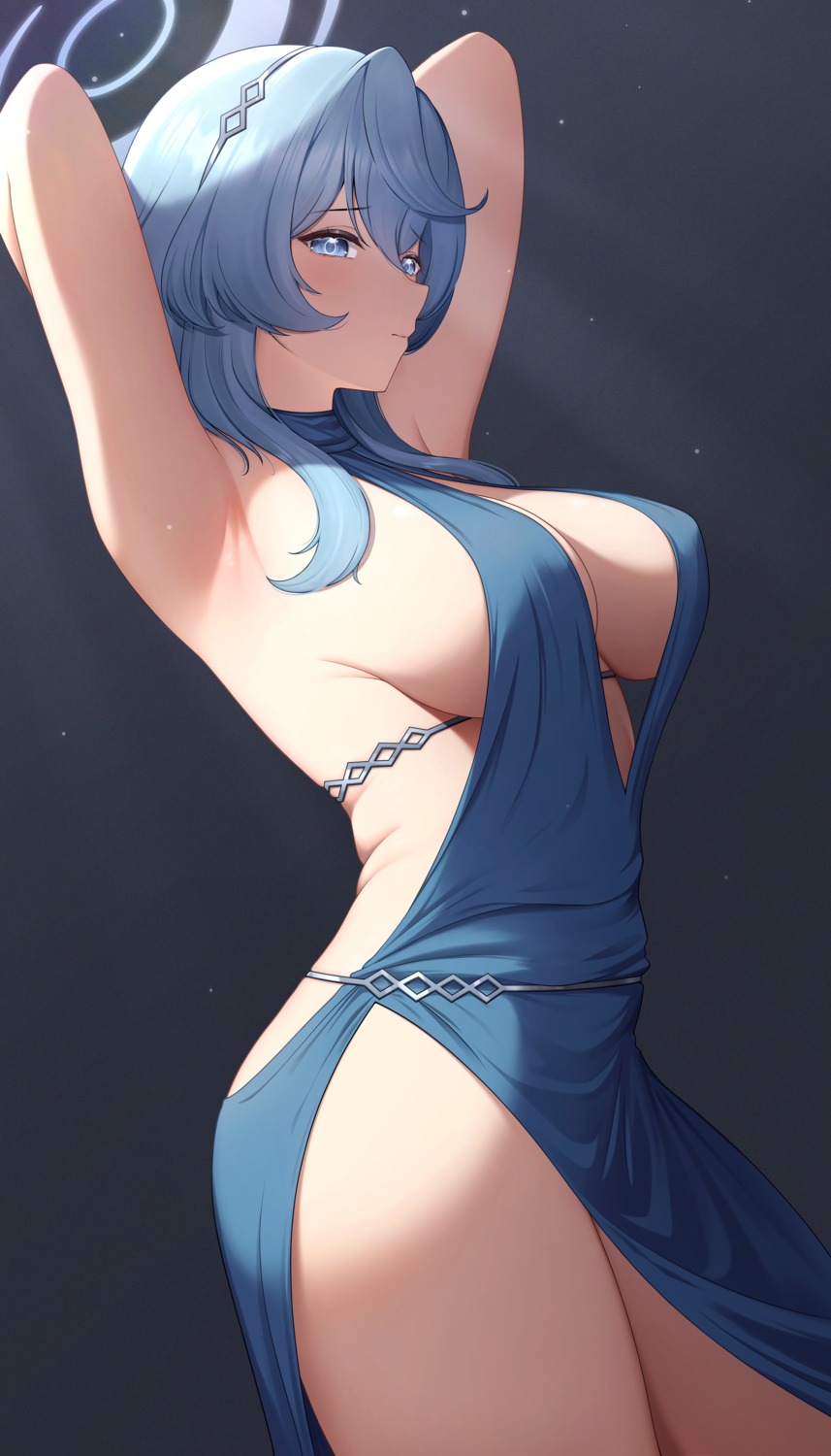 amau_ako blue_archive dress halo no_bra nopan yisusjpl