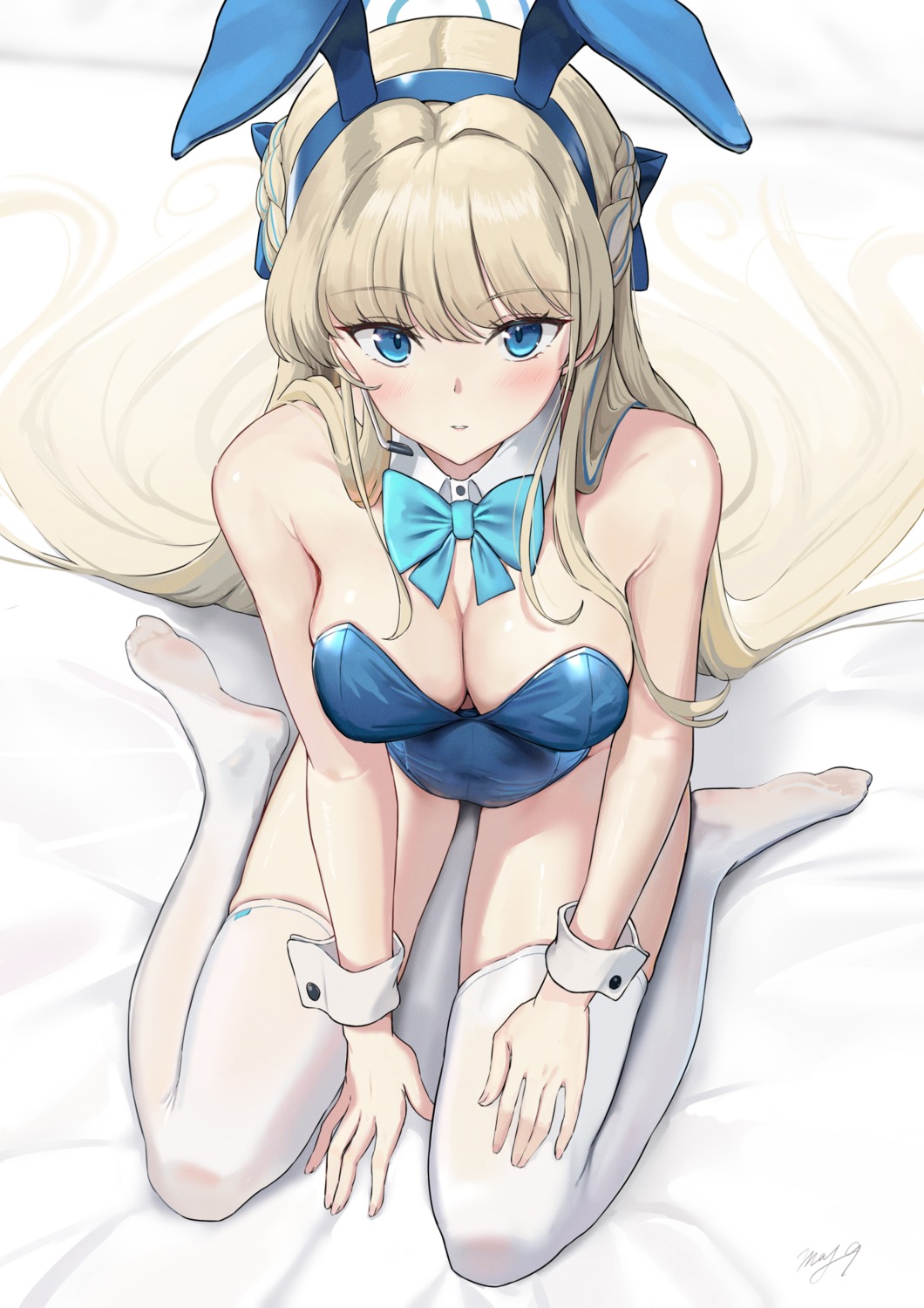 animal_ears asuma_toki blue_archive bunny_ears bunny_girl halo may9 no_bra thighhighs