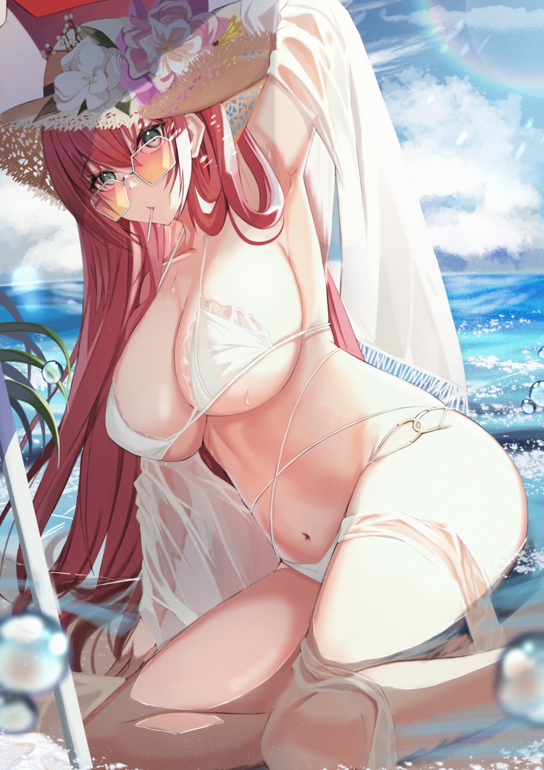 azur_lane bikini cleavage kazuha_(saku_kn) megane see_through surcouf_(azur_lane) swimsuits underboob wet wet_clothes