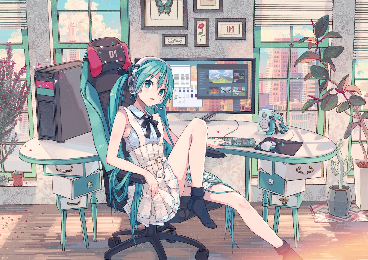 hatsune_miku headphones ixima vocaloid