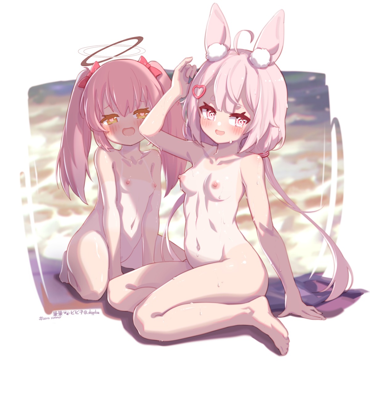 animal_ears bunny_ears loli naked nipples shippitsu tan_lines tomari_mari tomari_mari_channel