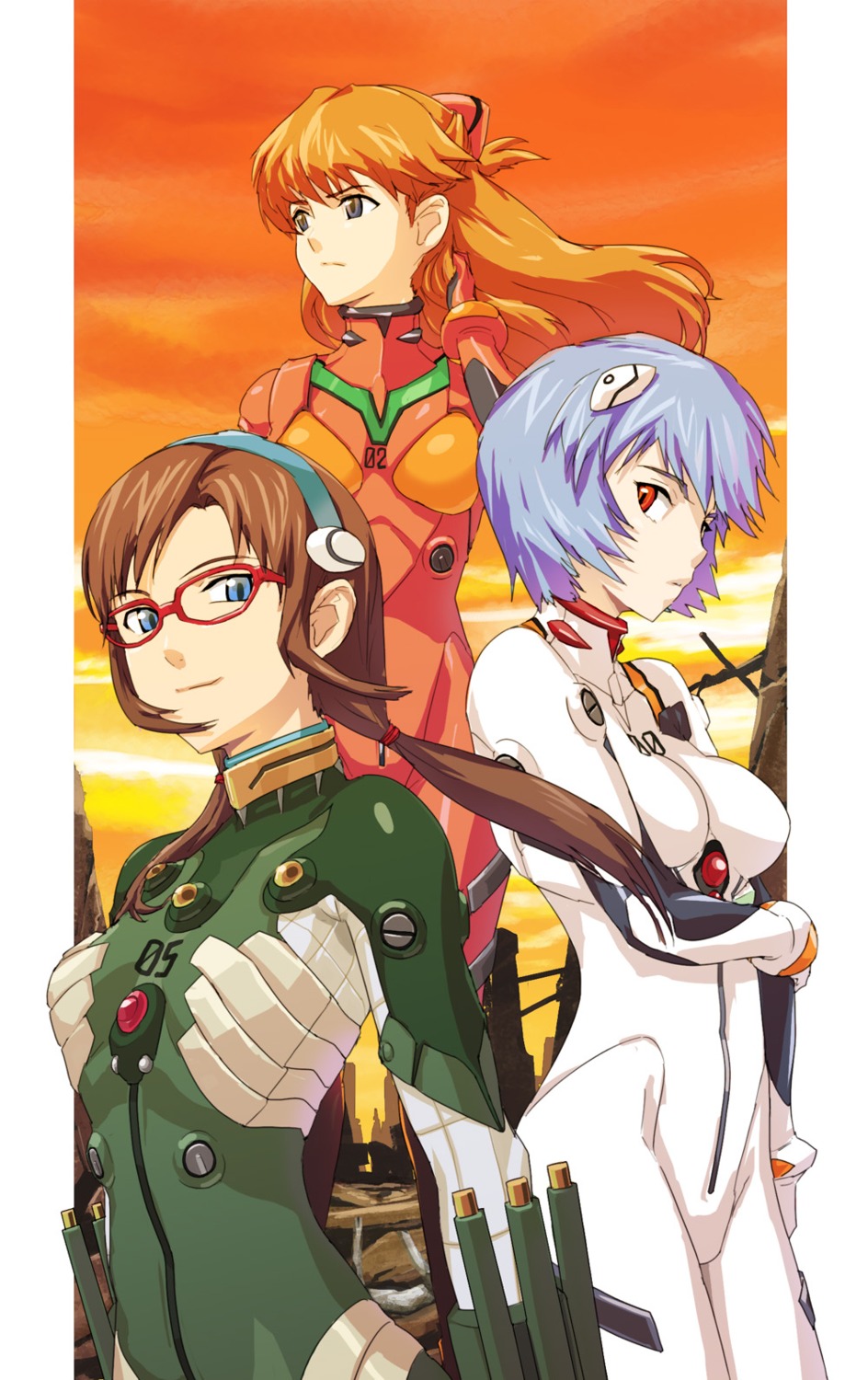 ayanami_rei bodysuit makinami_mari_illustrious megane neon_genesis_evangelion souryuu_asuka_langley usatarou