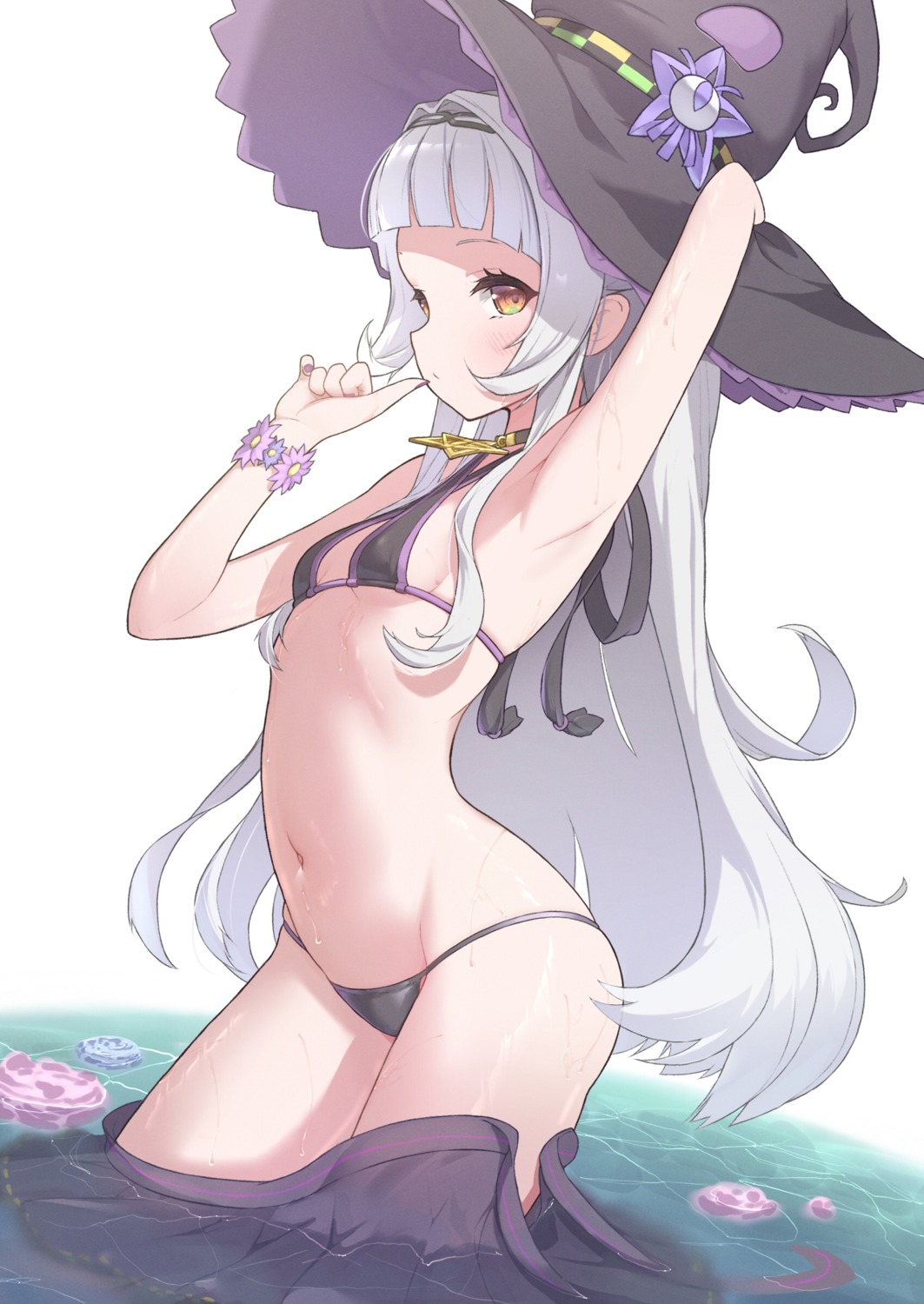 bikini hololive murasaki_shion swimsuits taraneko_miso wet witch