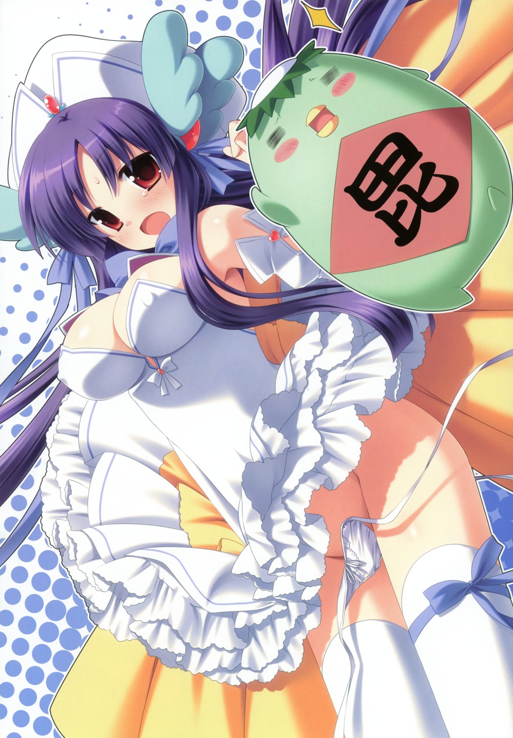 apricot dress erect_nipples fixed natsume_eri ouka_sengoku pantsu string_panties thighhighs uesugi_kenshin uesugi_kenshin_(ouka_sengoku) wardrobe_malfunction