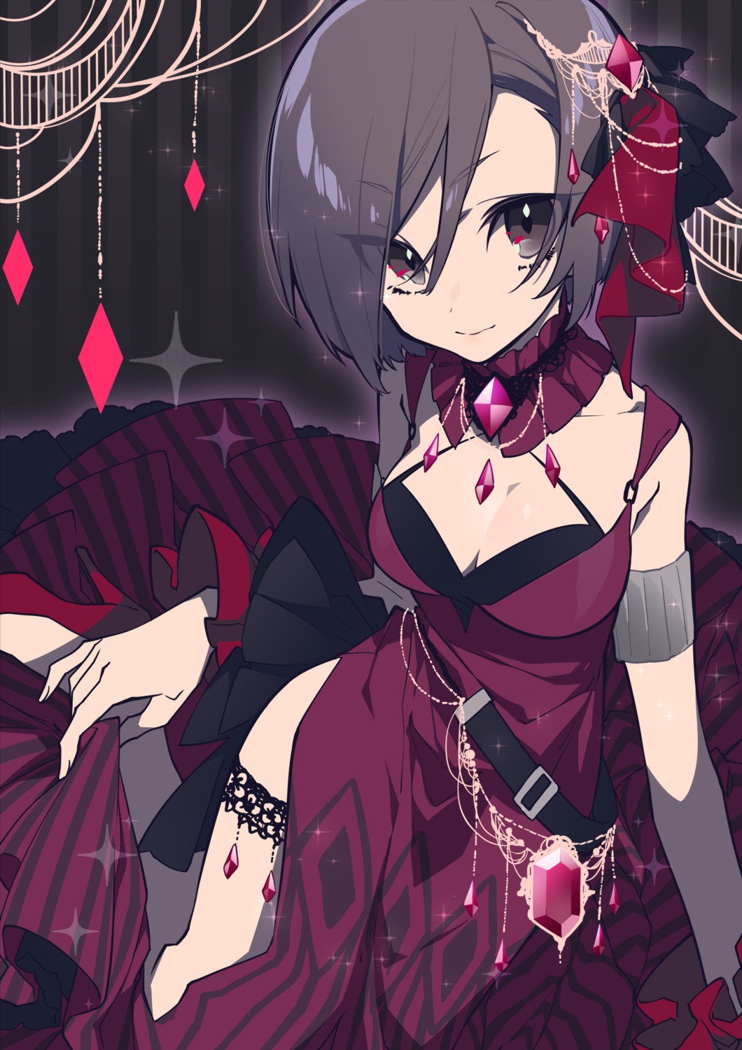 cleavage dress garter heels mochizuki_kei