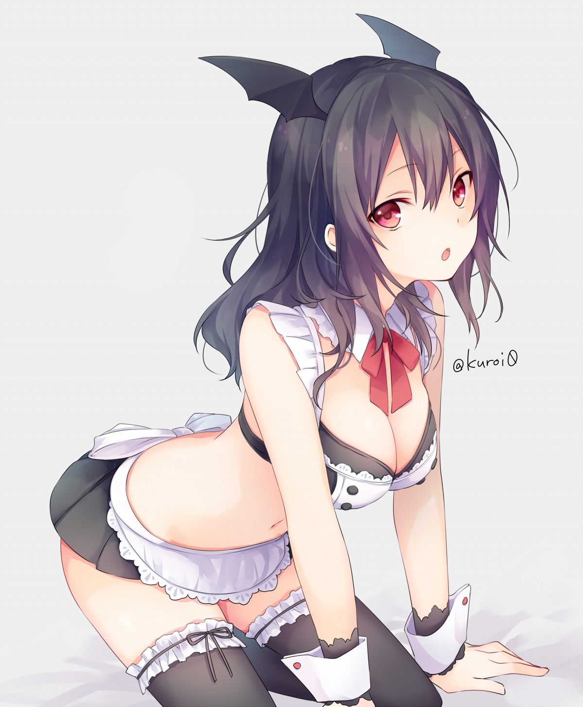 cleavage kuroi_(liar-player) maid thighhighs wings