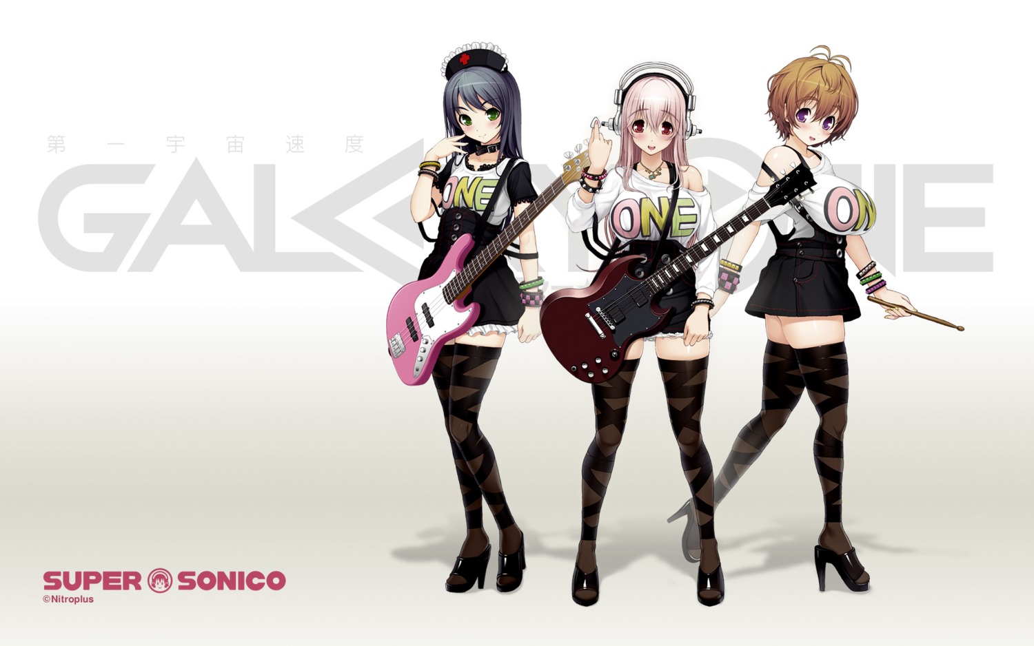 axanael fujimi_suzu guitar headphones heels nitroplus sonico super_sonico thighhighs tsuji_santa wallpaper watanuki_fuuri