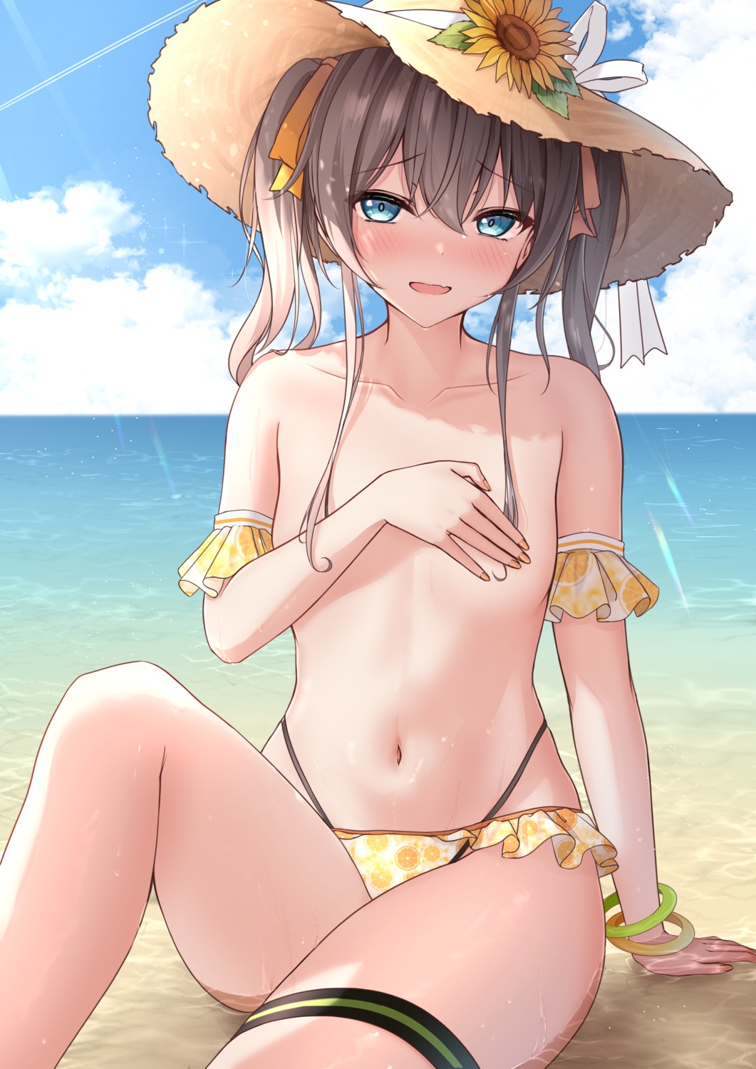 bikini breast_hold garter hololive monaka_curl natsuiro_matsuri swimsuits topless