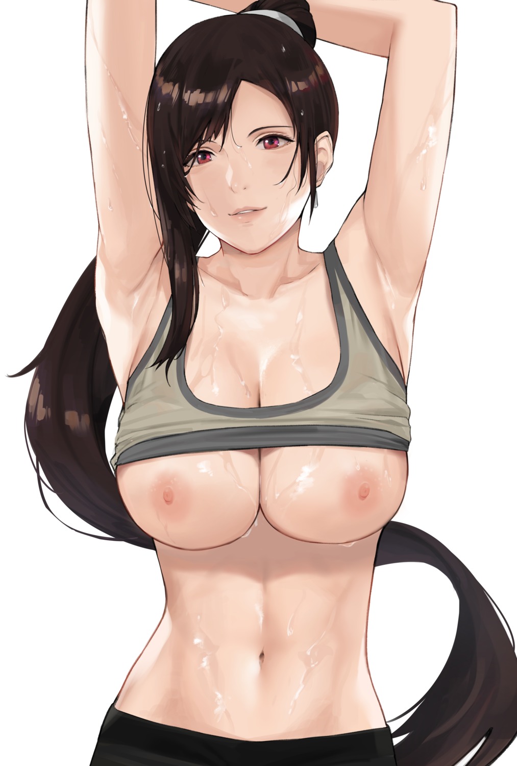 bra breasts final_fantasy final_fantasy_vii j@ck nipples shirt_lift tifa_lockhart wet