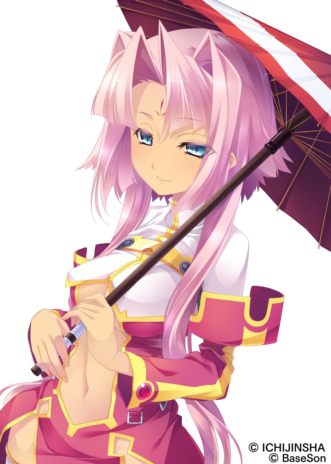 baseson hikage_eiji koihime_musou no_bra nopan sonken thighhighs umbrella underboob