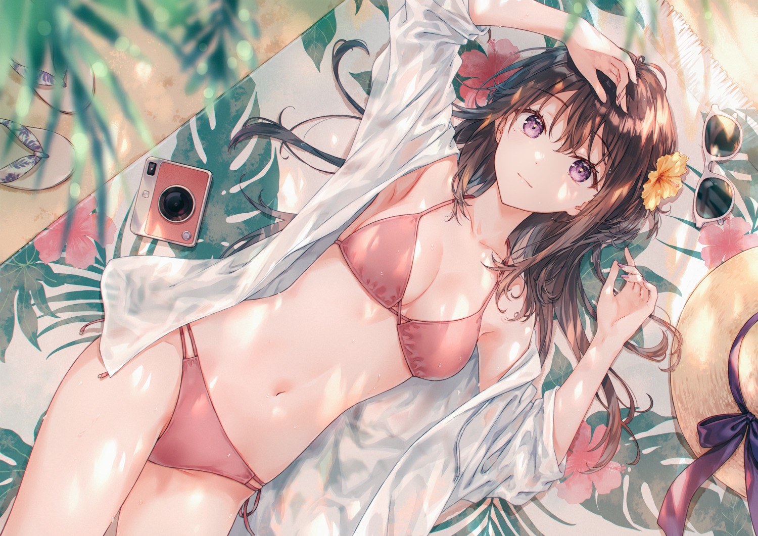 bikini hiten hitenkei megane open_shirt see_through swimsuits