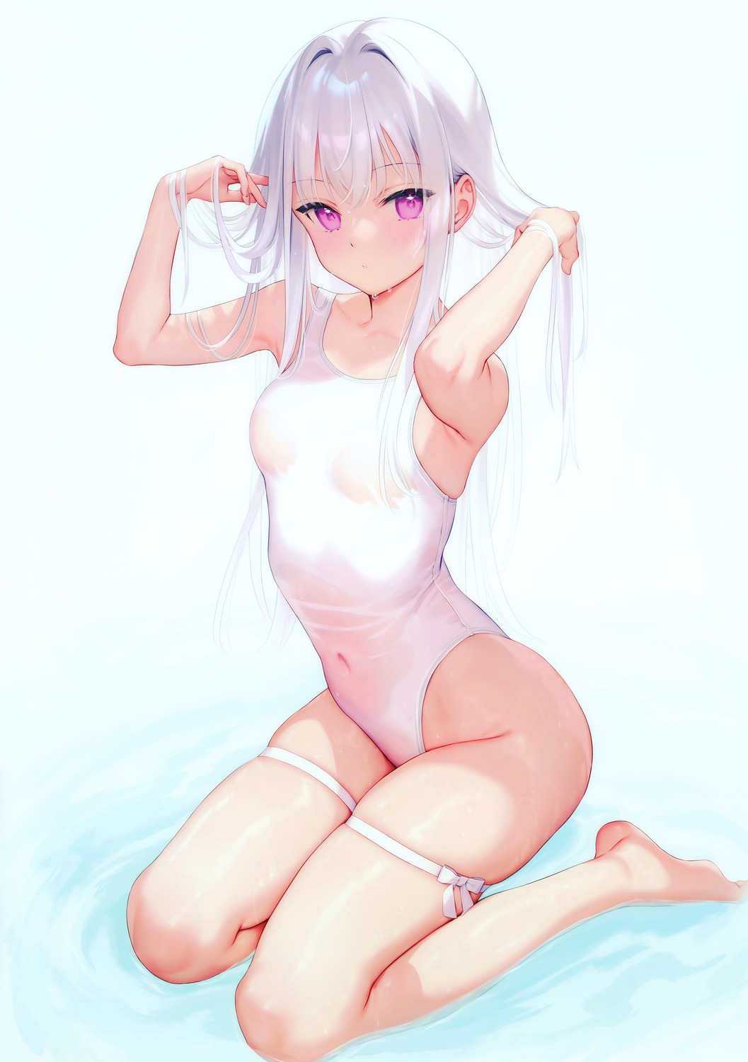 garter mignon photoshop school_swimsuit see_through shiro_(mignon) swimsuits wet wet_clothes