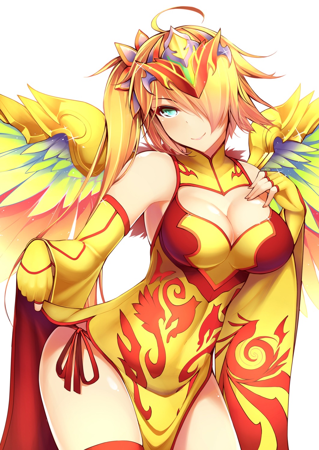 chinadress cleavage dean leilan_(p&d) pantsu puzzle_&_dragons string_panties thighhighs wings