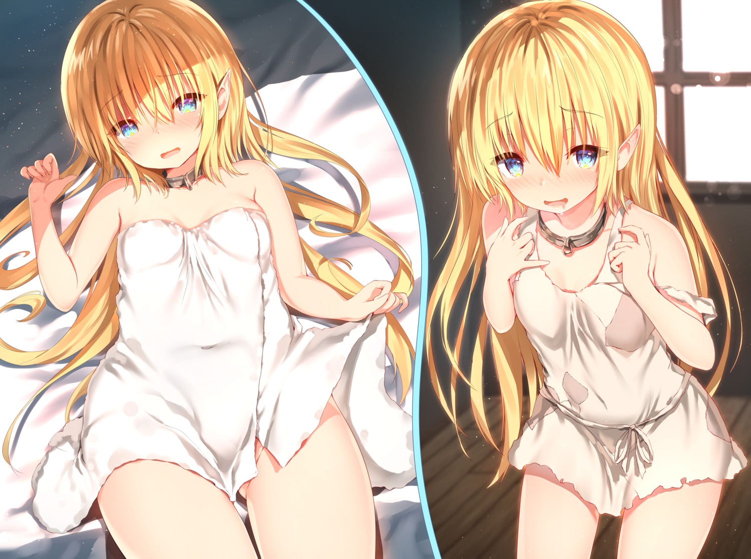 detexted dress pointy_ears sune_(mugendai) torn_clothes towel