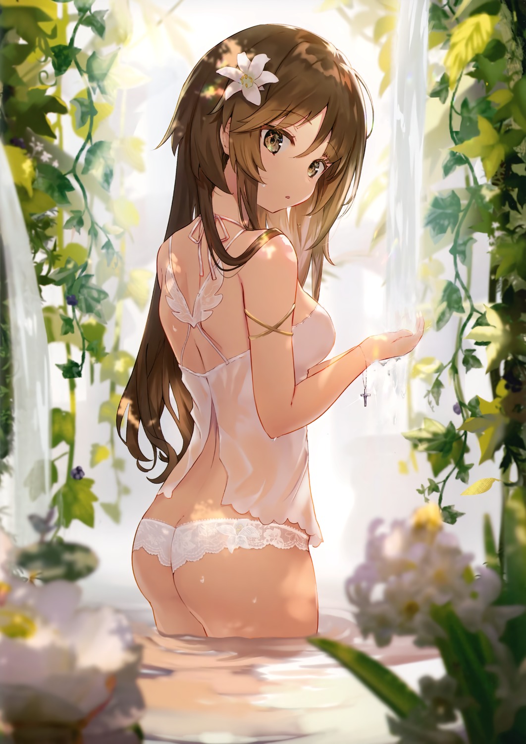 ass lingerie no_bra omelet_tomato omutoma pantsu see_through wet wet_clothes