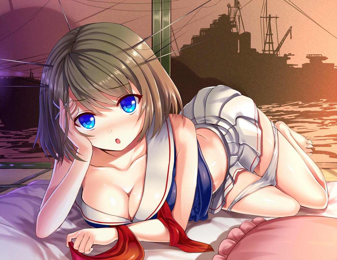 arudehido cleavage kantai_collection maya_(kancolle) pantsu panty_pull