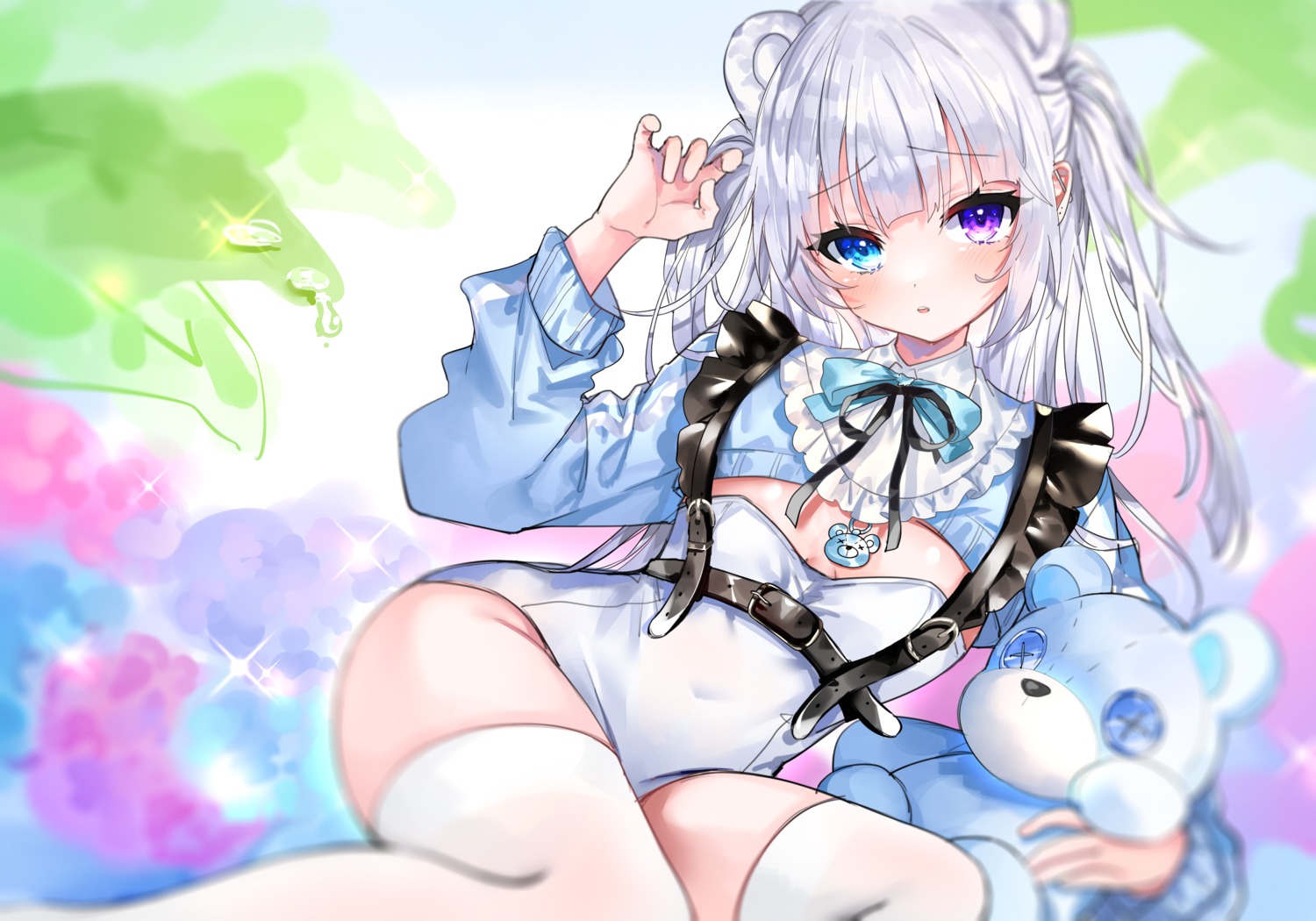 animal_ears heterochromia kabashima_hana loli swimsuits thighhighs