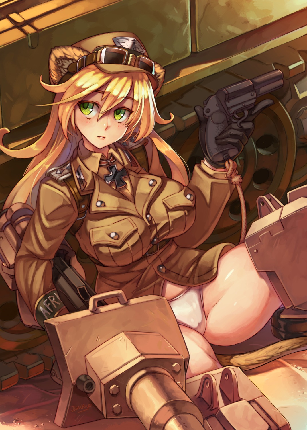 animal_ears cameltoe gun junkpuyo mecha_musume pantsu uniform