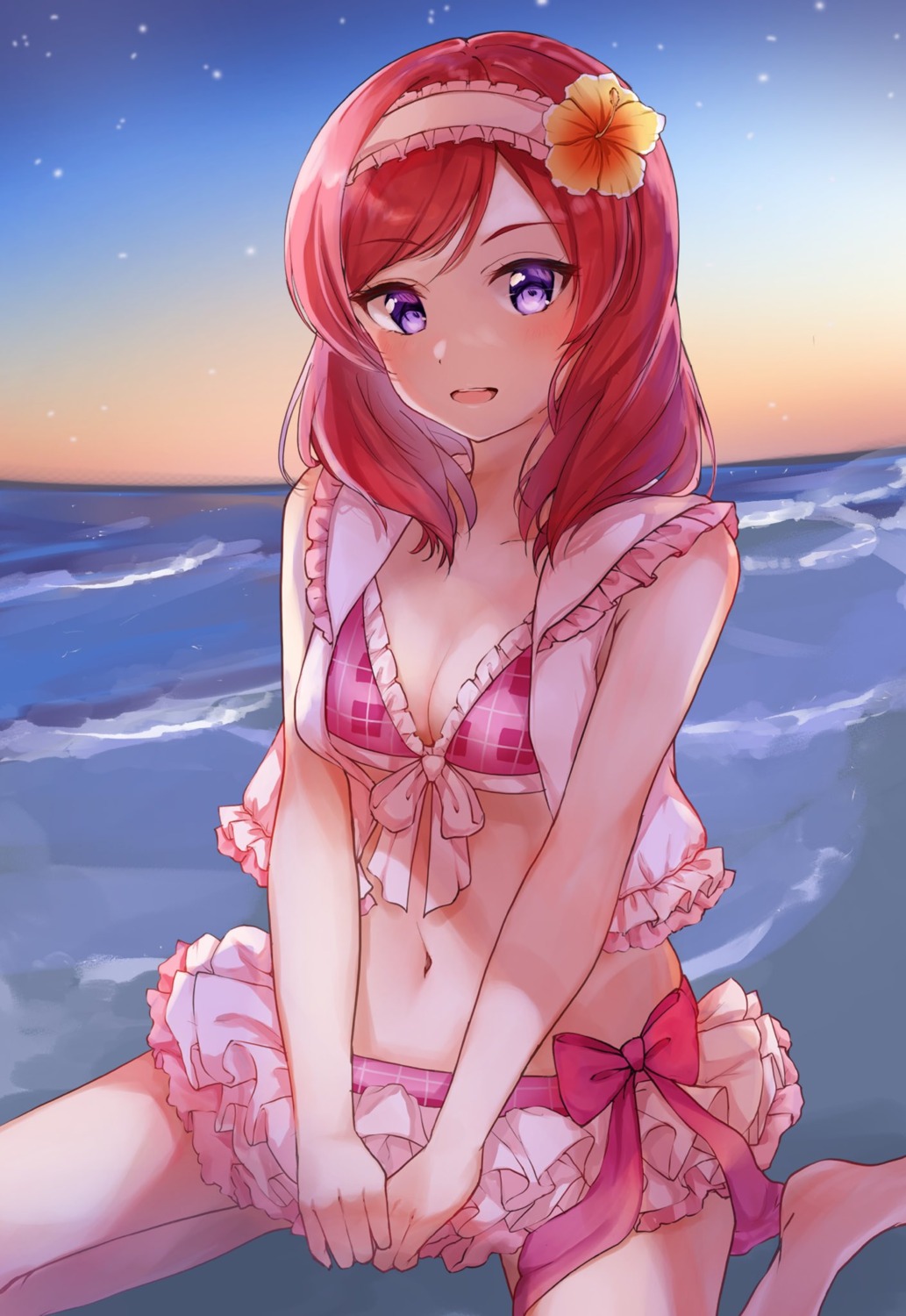 bikini cleavage love_live! nishikino_maki open_shirt swimsuits yoshinon_(yoshinon_kotori)