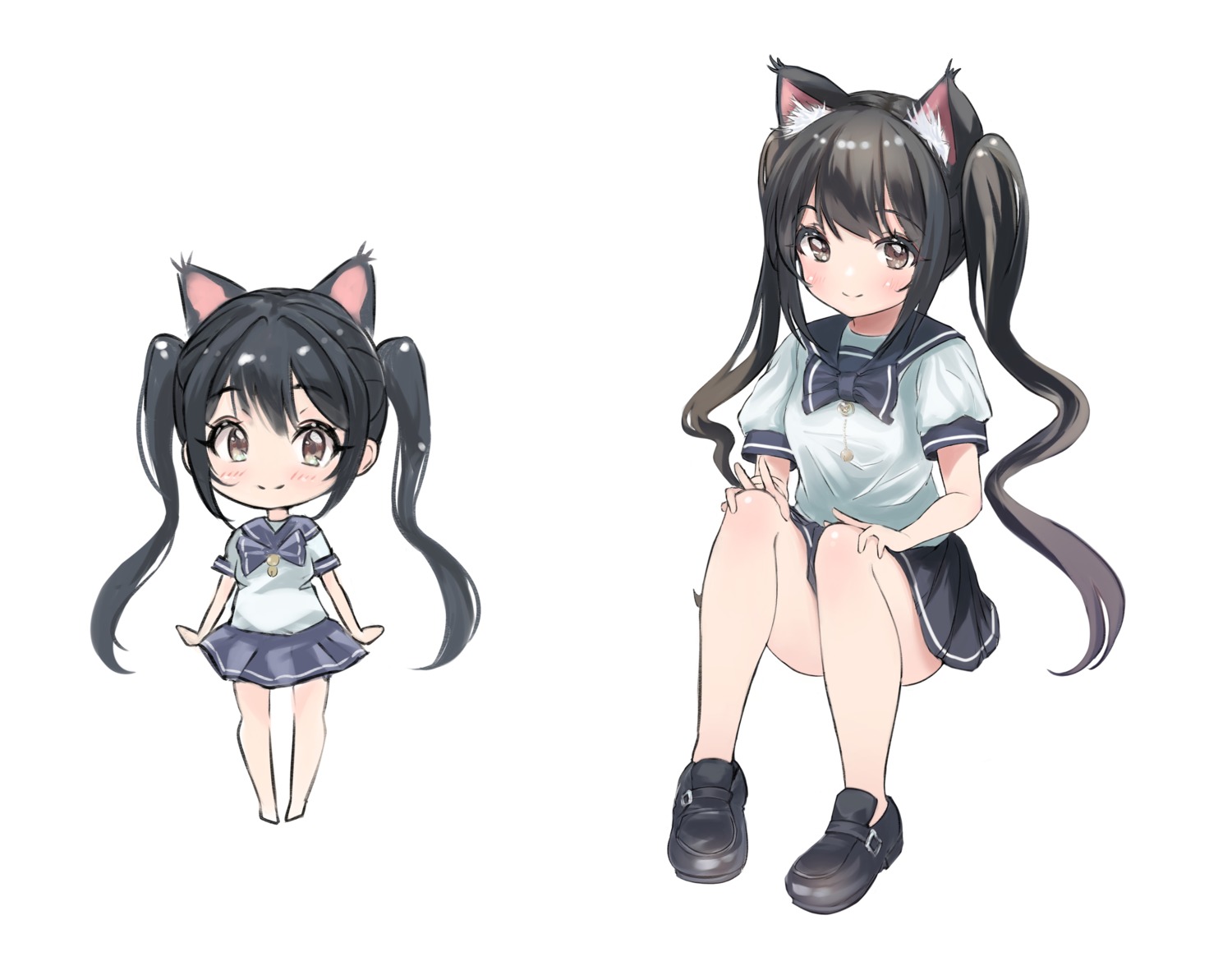 animal_ears chibi eunip nekomimi skirt_lift