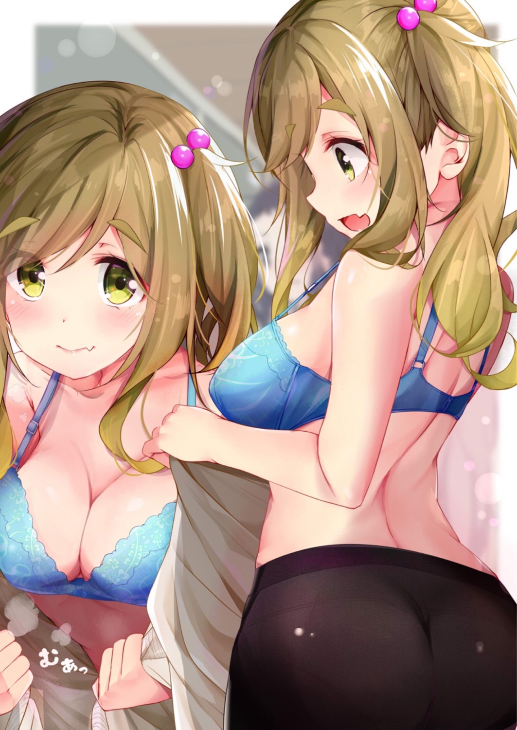 ass bra cleavage inuyama_aoi open_shirt pantsu pantyhose rouka sweater undressing yurucamp