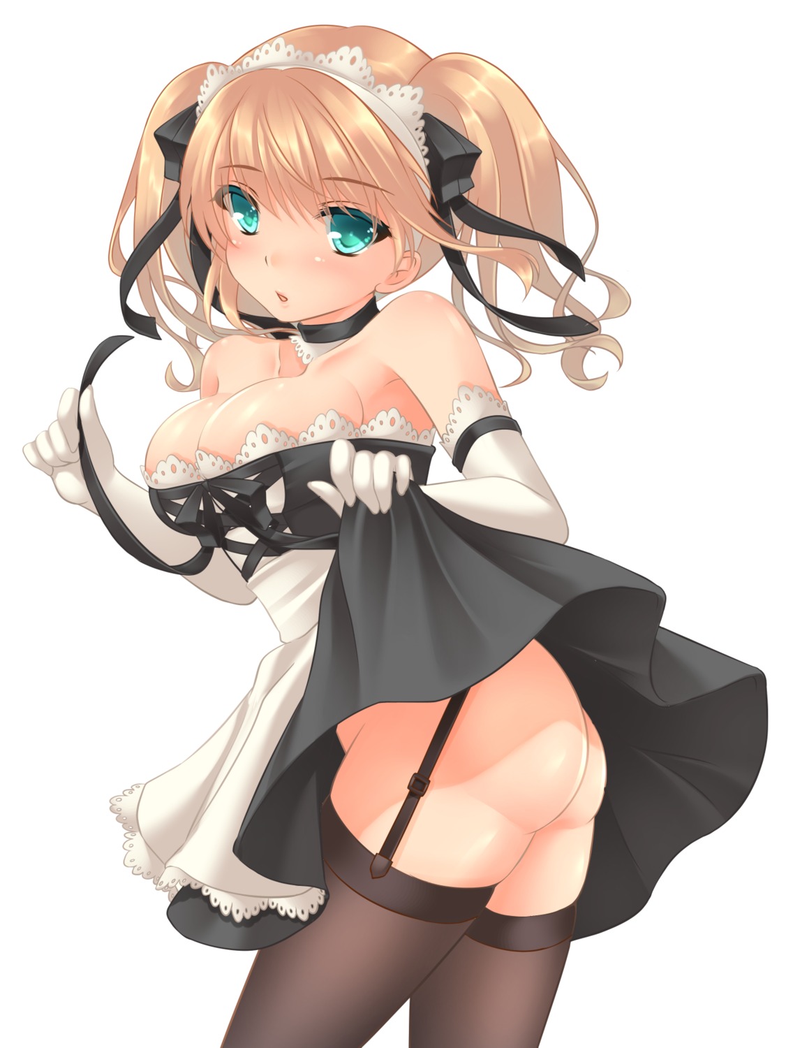 ass cleavage maid miko_92 nopan skirt_lift stockings thighhighs