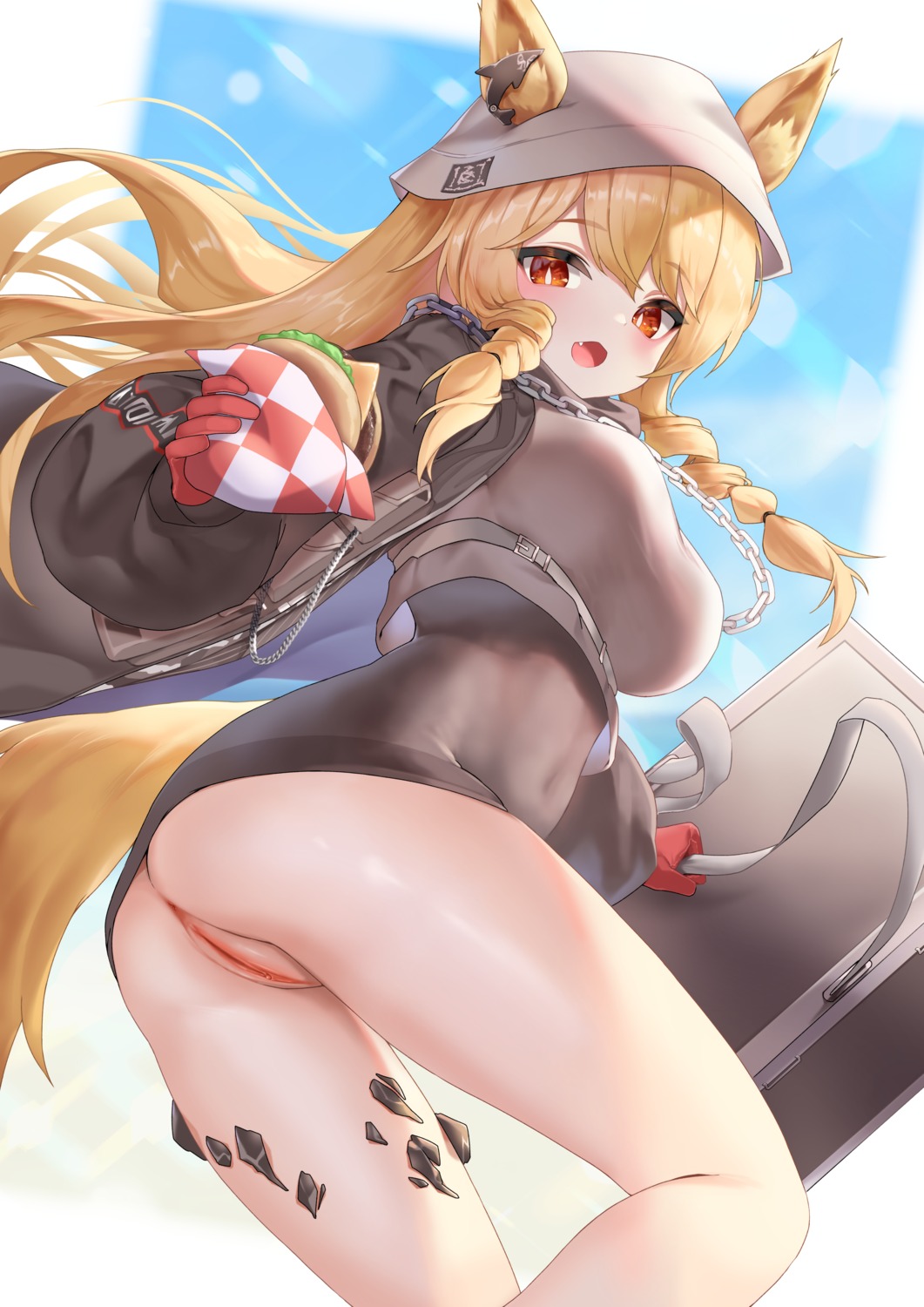 animal_ears anus arknights ass ceobe_(arknights) dress ehart nopan pussy skirt_lift tail uncensored