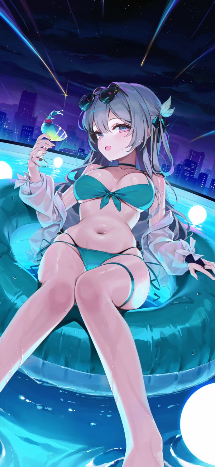 bikini firefly garter honkai:_star_rail jenil megane open_shirt see_through swimsuits wet