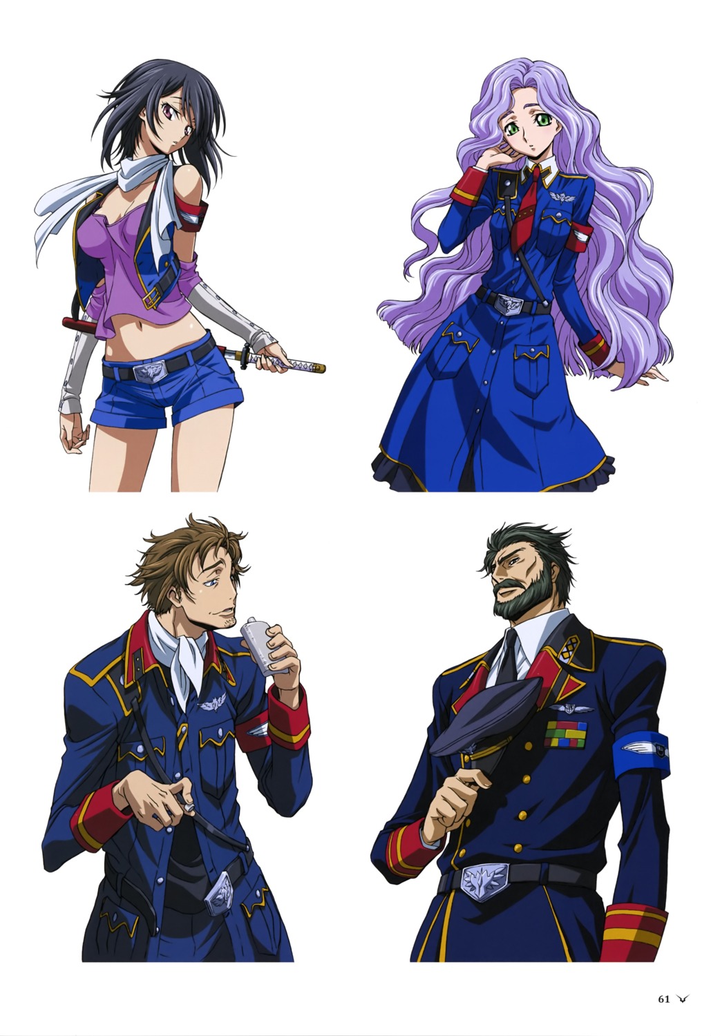 akito_the_exiled anna_clement cleavage code_geass gene_smilas klaus_warwick kousaka_ayano sword uniform