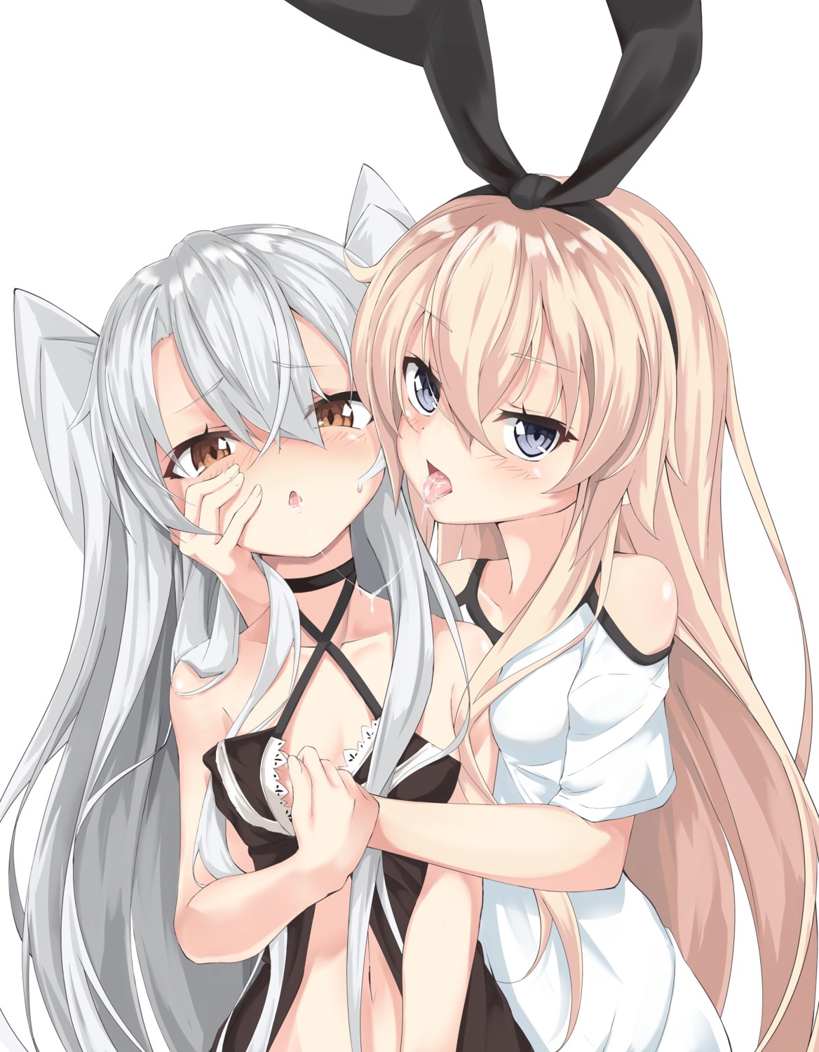 amatsukaze_(kancolle) breast_grab kantai_collection lingerie shimakaze_(kancolle) sutetete yuri